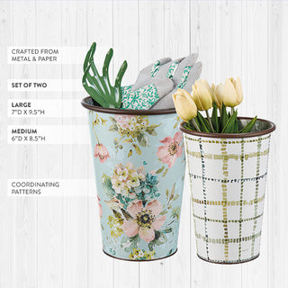 Decorative metal flower vase set with coordinating patterns
