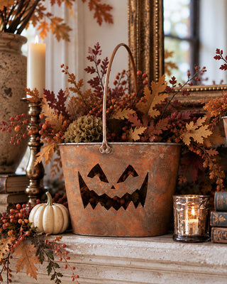 Rust-Finish Pumpkin Face Buckets, Set of 3