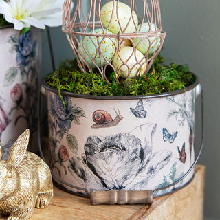 Easter Botanical Illustrated Metal Bucket Planters, Set of 3