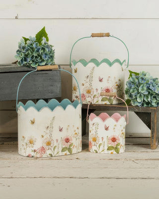 Butterfly and Flower Buckets, Set of 3 - Metal Organizers