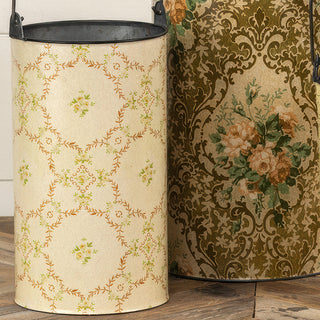 Vintage Floral & Damask Patterned Metal Buckets with Wood Handles, Set of 3