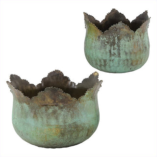 Verdigris Metal Crown Planter, Set of 2 | Indoor/Outdoor