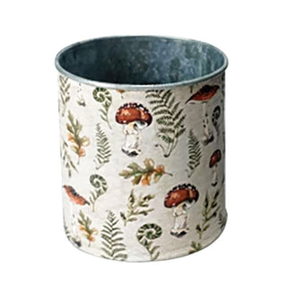 Cream botanical bucket showing detailed mushroom and fern pattern with distressed edges