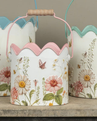 Butterfly and Flower Buckets, Set of 3 - Metal Organizers