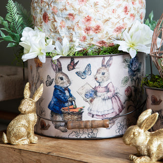 Easter Botanical Illustrated Metal Bucket Planters, Set of 3