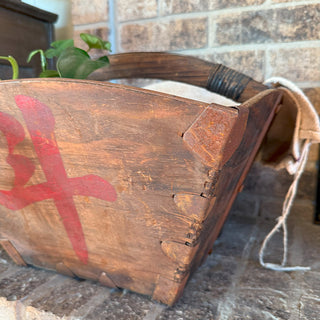 antique wooden rice bucket