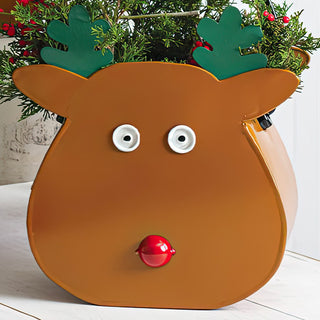 Rustic Reindeer Metal Bucket Planters with Handles, Set of Two