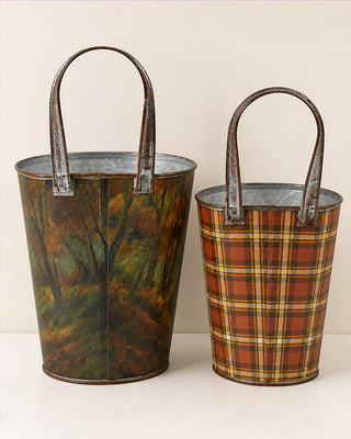 Forest Deer Wall Bucket Planters - Rustic Metal Wall Decor Set of 2