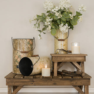 Vintage Floral & Damask Patterned Metal Buckets with Wood Handles, Set of 3