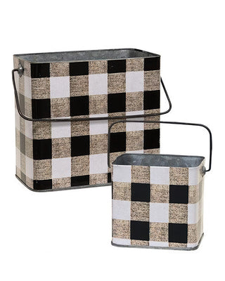 Nesting Metal Buffalo Check Buckets, Set of 2