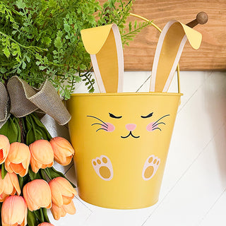 Pink bunny metal bucket spring farmhouse decor