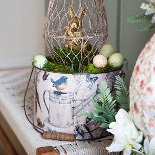 Easter Botanical Illustrated Metal Bucket Planters, Set of 3