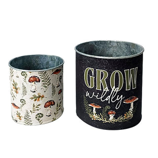 Set of two complementary mushroom garden buckets displayed together showing size difference
