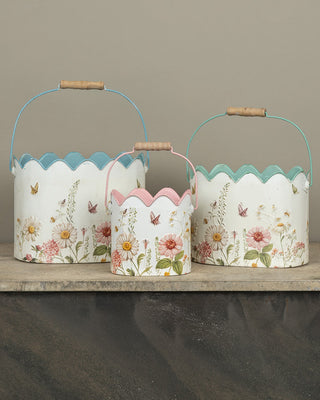Butterfly and Flower Buckets, Set of 3 - Metal Organizers