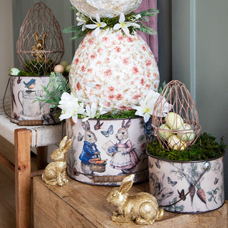 Easter Botanical Illustrated Metal Bucket Planters, Set of 3