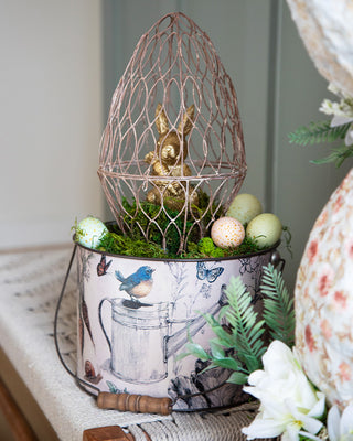 Botanical Illustrated Metal Bucket Planters, Set of 3