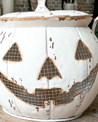 Distressed Jack-o-Lantern Candy Bucket with Lid, Set of Two