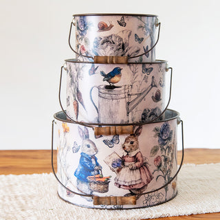 Easter Botanical Illustrated Metal Bucket Planters, Set of 3