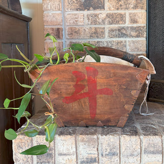 Antique Chinese wooden rice bucket