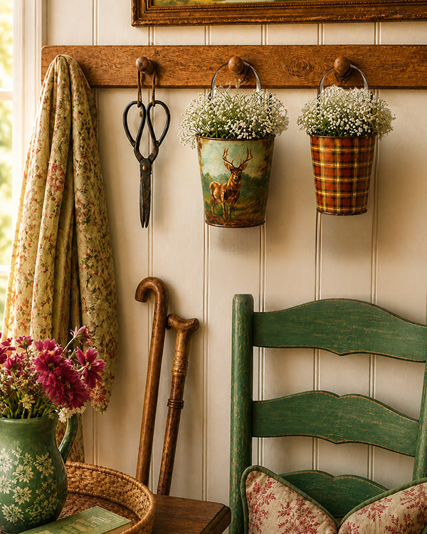 Forest Deer Wall Bucket Planters - Rustic Metal Wall Decor Set of 2