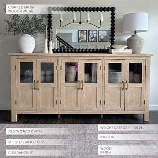 Solid wood sideboard buffet with glass doors and storage