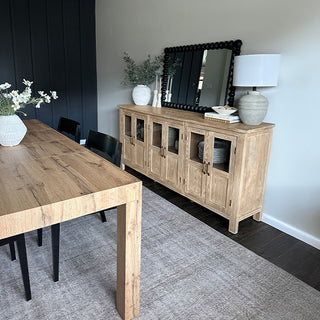 Modern farmhouse sideboard buffet in dining room setting