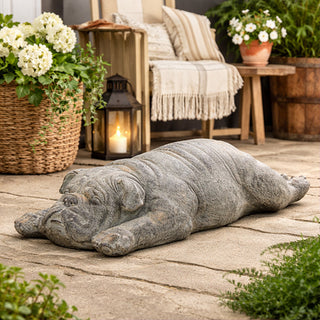 Sleeping bulldog garden statue outdoor patio decor