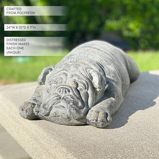 Polyresin bulldog sculpture distressed outdoor garden accent