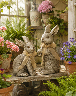 Vintage Gold Resin Bunny Figurines Sitting and Standing, Set of 2