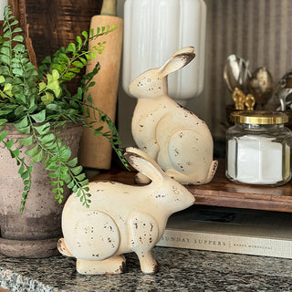 Distressed cream resin bunny figurines set of 2 Easter decor