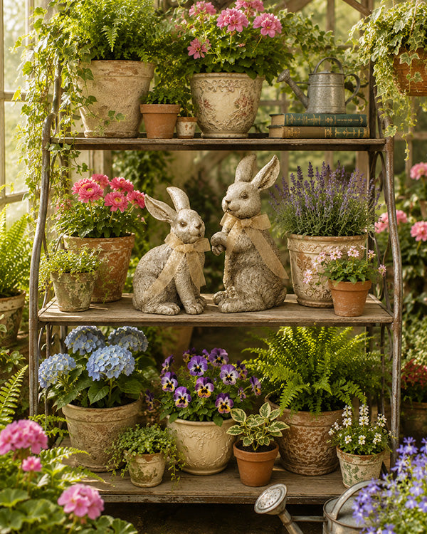 Vintage Gold Resin Bunny Figurines Sitting and Standing, Set of 2