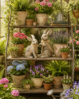 Vintage Gold Resin Bunny Figurines Sitting and Standing, Set of 2