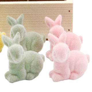 Flocked Easter bunny tabletop decorations pastel colors