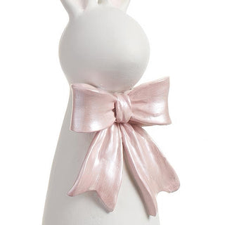 Easter bunny statue pair white matte finish pink bow home decor
