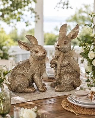 Vintage Gold Resin Bunny Figurines Sitting and Standing, Set of 2