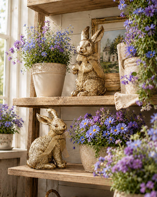 Vintage Gold Resin Bunny Figurines Sitting and Standing, Set of 2