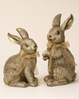 Vintage Gold Resin Bunny Figurines Sitting and Standing, Set of 2