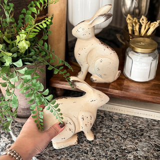Farmhouse bunny figurine set distressed antique look