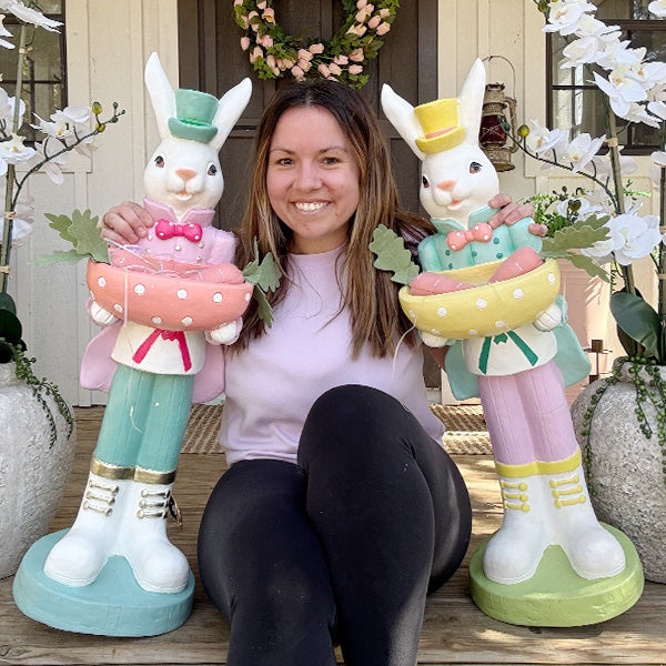 Standing Easter Bunny Figurines with Bowl - Decor Steals