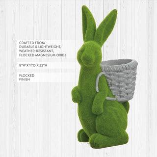 22 Inch Flocked Green Bunny Planter with Basket