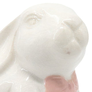 crackle glaze cream bunny figurine pink bow Easter tabletop display