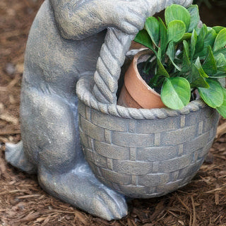 Distressed Stone Bunny Planter with Woven Basket