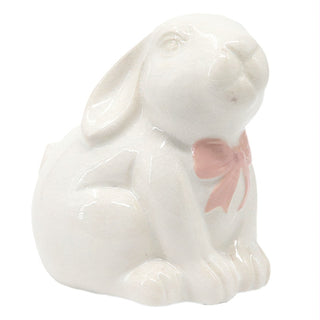 cottage style ceramic sitting bunny pink bow spring home décor