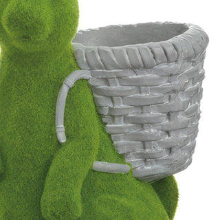 22 Inch Flocked Green Bunny Planter with Basket