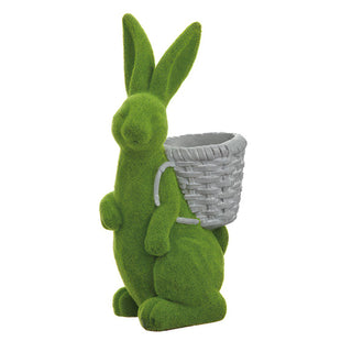 22 Inch Flocked Green Bunny Planter with Basket
