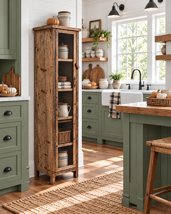Tall Rustic Farmhouse Wire-Mesh Storage Cabinet