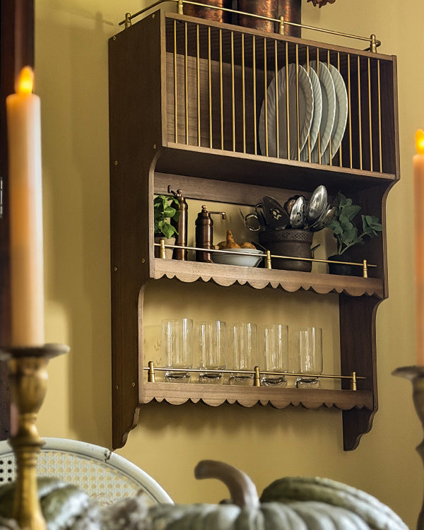 French Country Wood Hanging Dish Cabinet