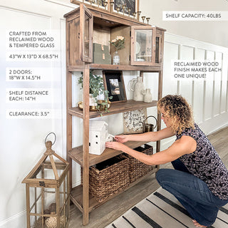 Reclaimed Wood Display Heirloom Cabinet with Glass Doors