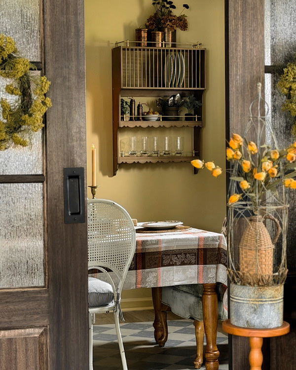 French Country Mango Wood Hanging Dish Cabinet