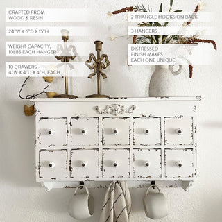 Rustic farmhouse wall cabinet with drawers and cup hooks
